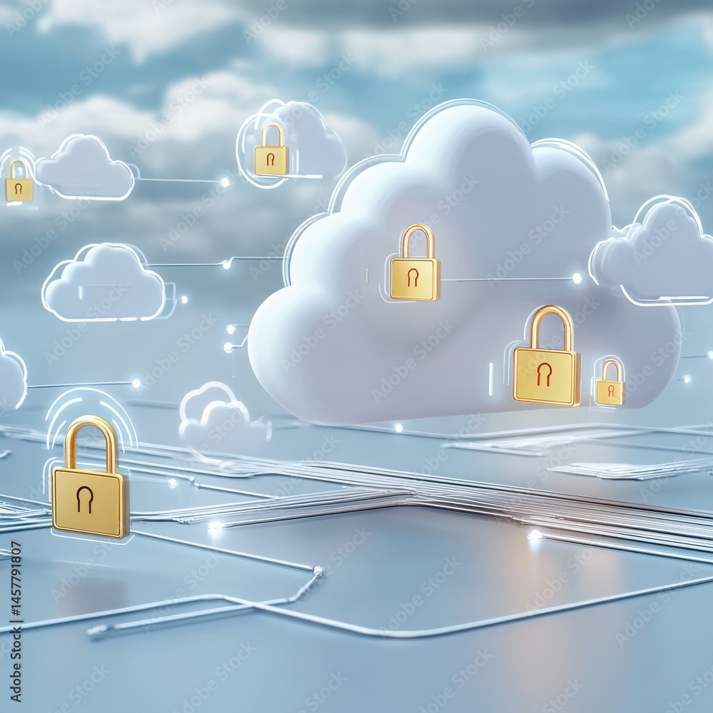 Poster secure cloud interface action digital space hyperrealistic graphic virtual environment futuristic vi