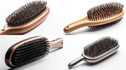 Wooden and metallic hairbrushes