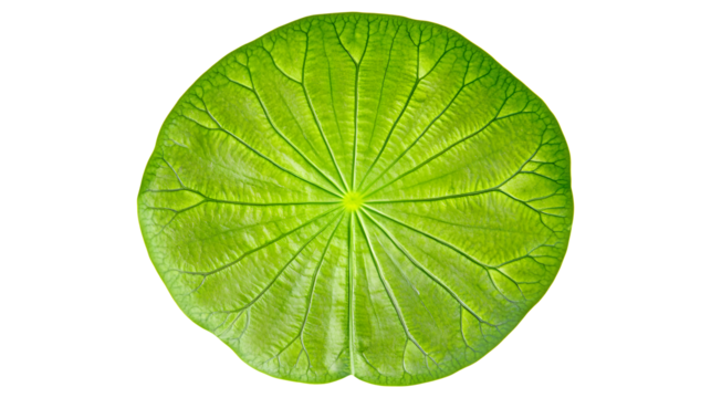 Lily pad, vibrant green, detailed veins, circular shape, top view
