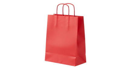 Red gift bag with handles isolated on transparent background, perfect for festive packaging, product presentation, retail graphics, and shopping-related ad campaigns