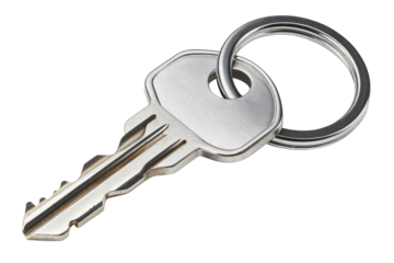 silver key with key ring isolated on white background