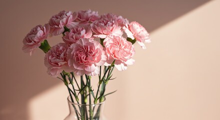 Fototapeta premium Pink Carnation Flower Bouquet in Glass Vase