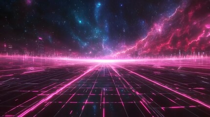 Futuristic, digitally rendered, cosmic highway.