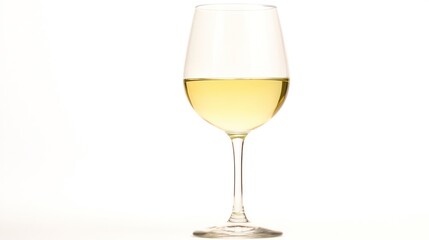 Single glass white wine on white background