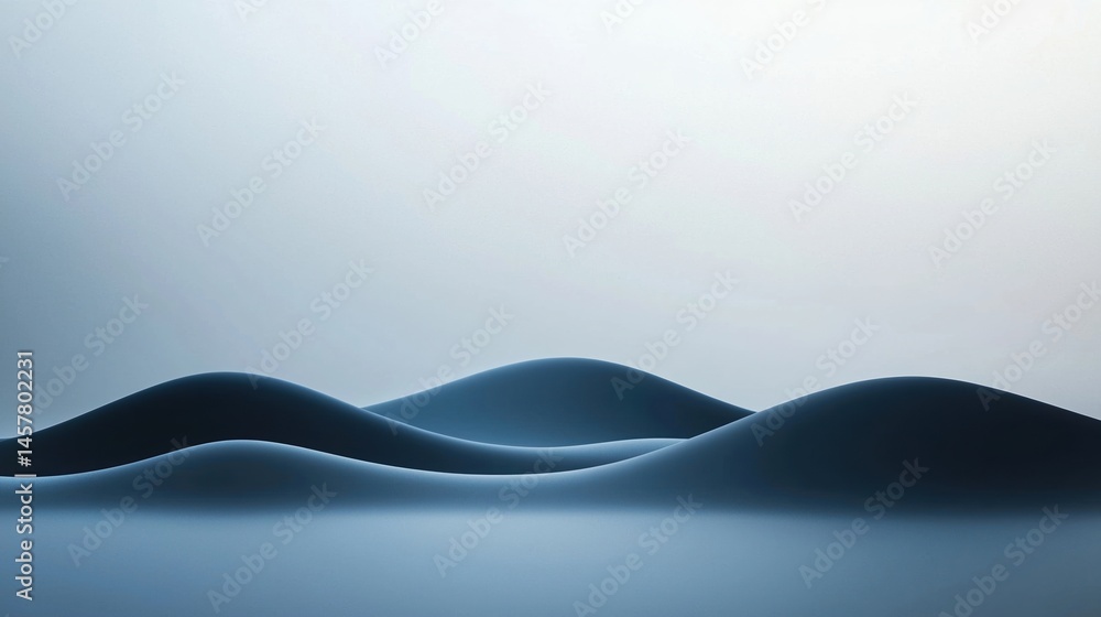 Poster minimalist abstract image featuring smooth, blue wave-like shapes against a soft, gradient backgroun