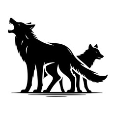 Majestic Wolves: A Black and White Vector Art