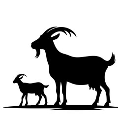 Majestic Goat Silhouette with Kid: Nature's Grace