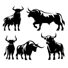Collection of Majestic Bull Silhouettes: Powerful Vector Graphics