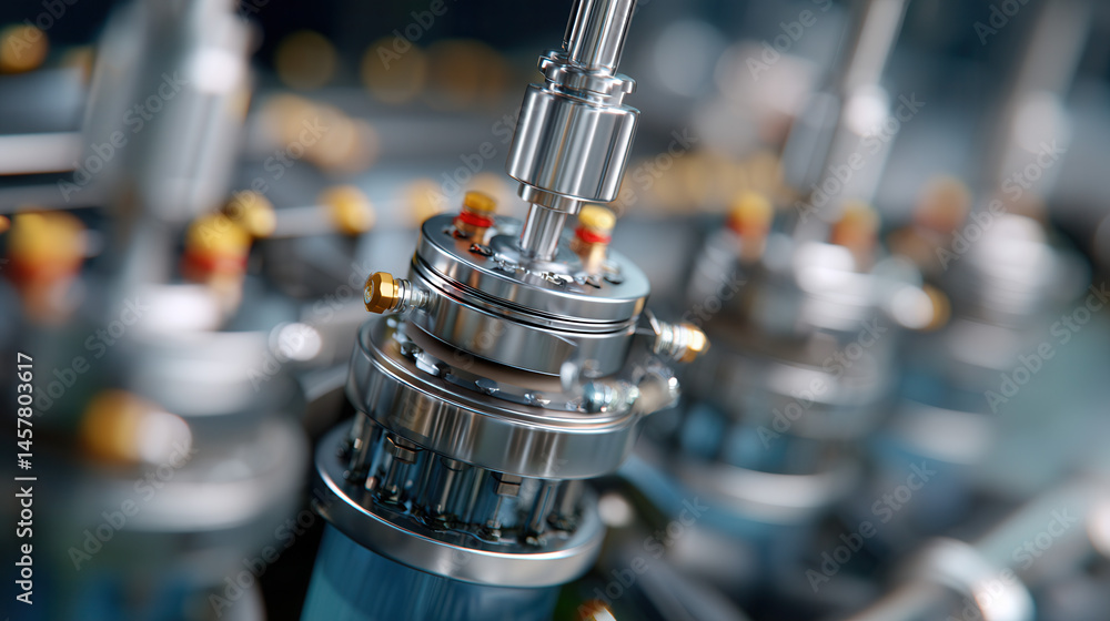 Poster close up of modern industrial machine with precision components, showcasing advanced engineering and