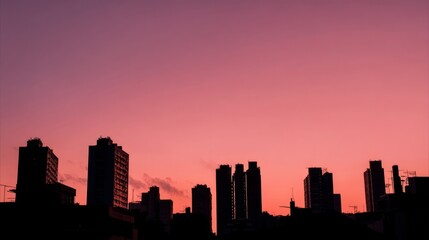 Obraz premium City skyline silhouette against a warm dusk sky, urban simplicity meets serene twilight. 