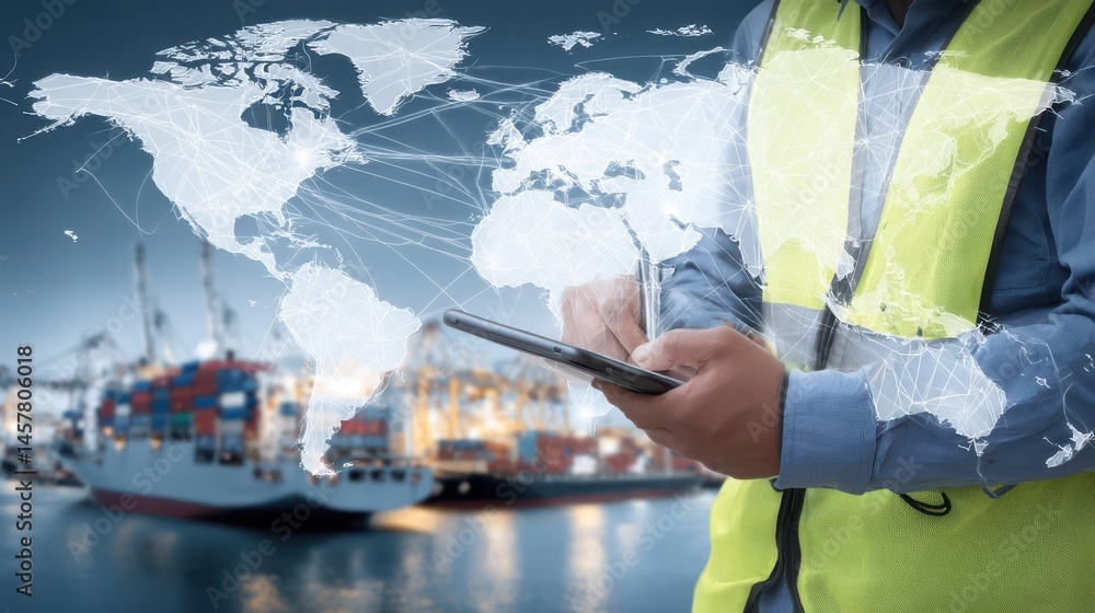 Poster global logistics network controlled by a worker.