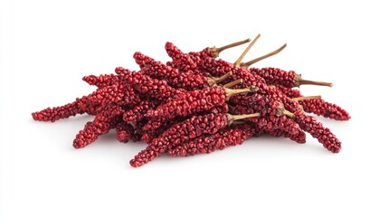 Fototapeta premium Red fruit on stems food photography on white