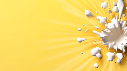 White liquid exploding with yellow burst background