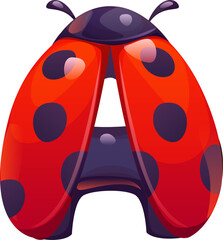 Ladybug cartoon font letter A. Red ladybird kids ABC typeset letter, garden ladybug beetle cartoon vector typeface symbol. Spring lady bug type element or English alphabet font sign © Vector Tradition