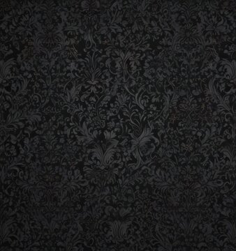 Intricate black damask wallpaper with seamless floral vines and gothic patterns , background, damask, floral pattern