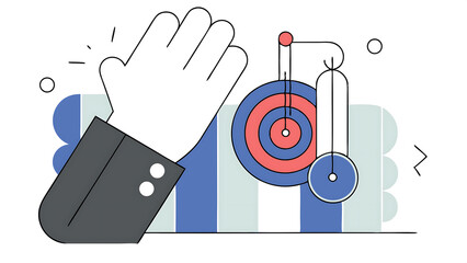 business impact or momentum influence or motivation to reach target effort or inspiration to success workflow or progress energy or force concept businessman push dart pendulum to reach target 050625