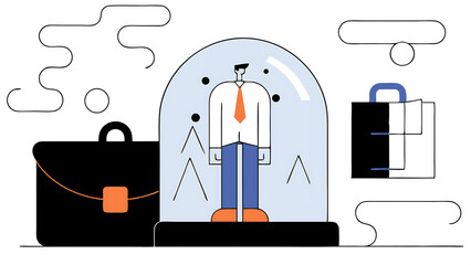 Fototapeta premium business stagnation with no growth obstacle or limitation in career development punishment with no freedom in business concept depressed businessman imprison or covered in small glass dome 050625