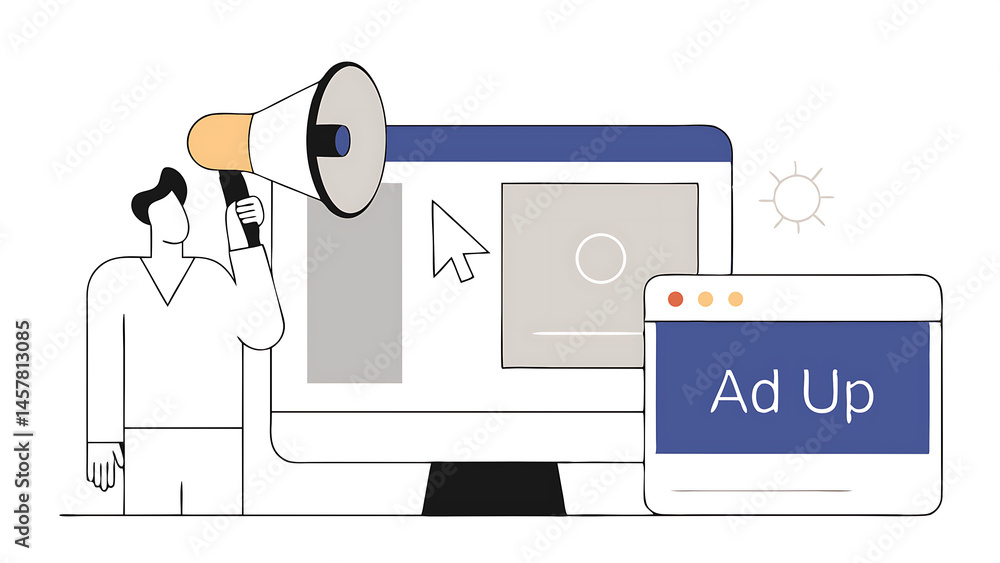 Aufkleber call to action in online advertising attention message or motivation for user to click ads banner or