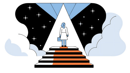 career guidance or advice to step up career path business direction or spotlight to success discover talent or job candidate concept flashlight staircase light beam to step up for businesswoman 050625