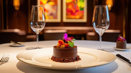 Elegant Chocolate Dessert at Fine Dining Restaurant