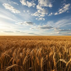 Naklejka premium Golden Wheat Field Under a Sunset Sky