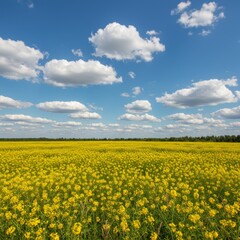 Obraz premium Vibrant Yellow Flower Field Under a Sunny Sky