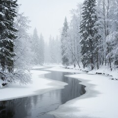 Snowy River Winding Through a Frozen Forest