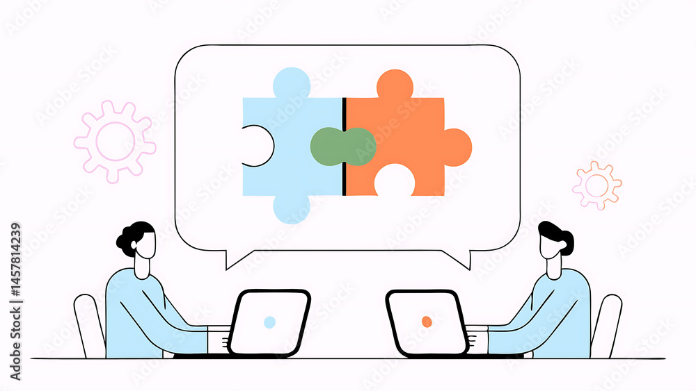 Poster communicate solution to solve problem agreement teamwork or cooperation conversation message meeting