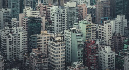 Fototapeta premium Dense Urban Cityscape with Multicolored Highrise Buildings