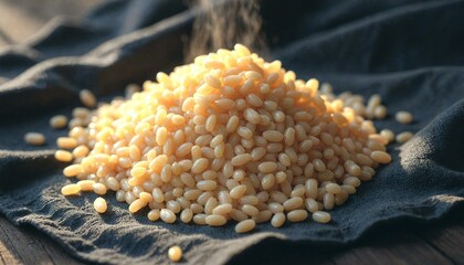 Golden Spanish Rice Pile on Linen Under Morning Light