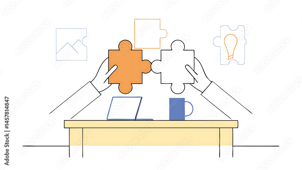 Poster complete jigsaw puzzle to solve business problem solution or connection for business achievement cha