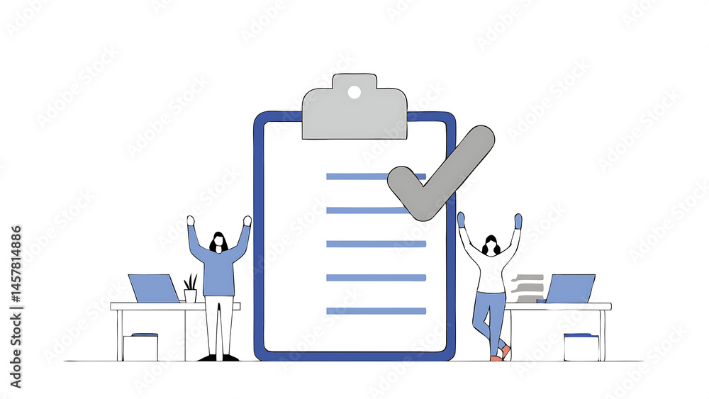 Poster complete task accomplishment or project done checklist success or achievement checkbox job done conc