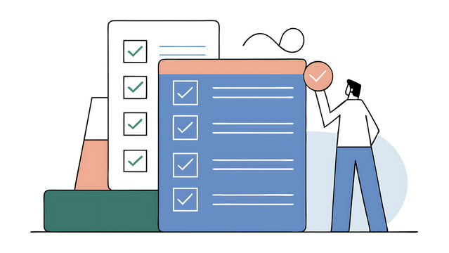 criteria checklist report evaluation list complete checkbox finish work to do list or task done quality assurance control checkmark concept businessman put tick on completion checklist 050625