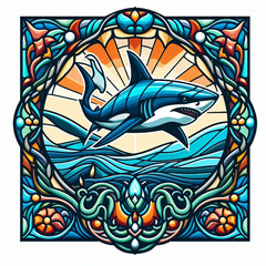 Obraz premium Ornate frame design showcasing a majestic shark.