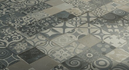 Fototapeta premium Grey and Blue Geometric Mosaic Tile Floor Pattern