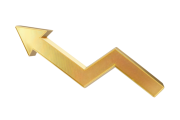 golden upward arrow on white background