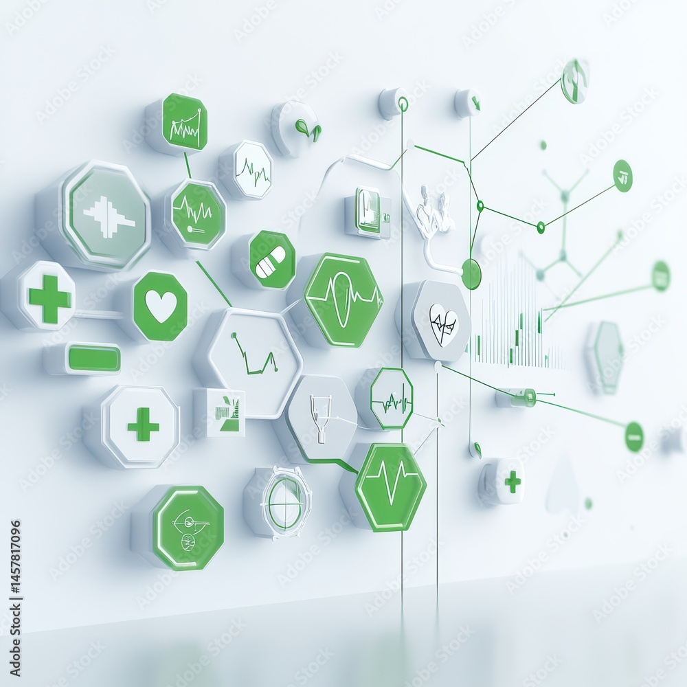 Poster health data visualization digital medical environment infographic design hyperrealistic background c
