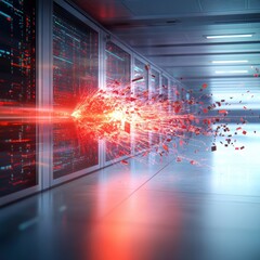 Fototapeta premium Dynamic data burst event data center digital imagery high-tech environment perspective concept