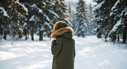 Winter Wonderland Woman in Parka on Snowy Path