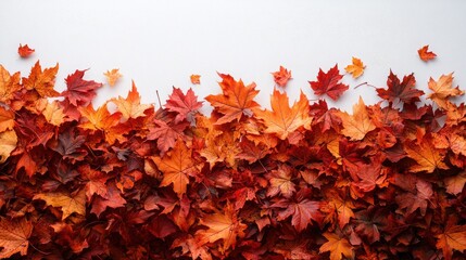 Autumn Background Vibrant Red and Orange Maple Leaves on White