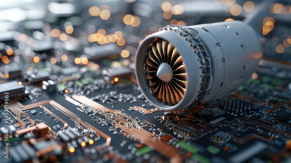 Aufkleber turbine engine component on a circuit board with blurred lights