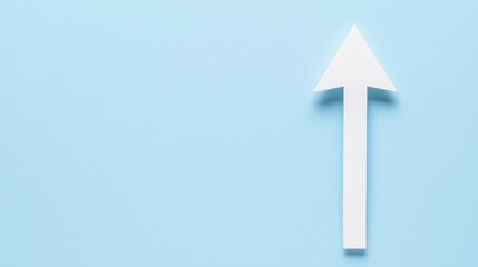 White arrow pointing upward on a light blue background, symbolizing growth, progress, or direction.