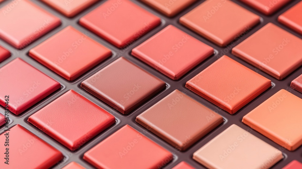 Poster close-up of square, red and orange gradient tiles arranged in a geometric pattern.