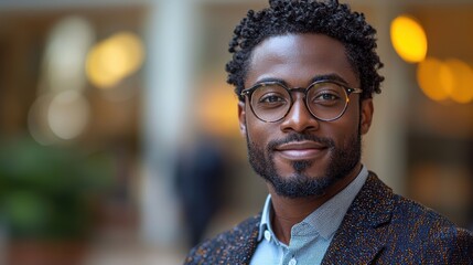 Confident and Friendly Professional African American Man Wearing Formal Suit and Glasses Under Studio Lighting Background