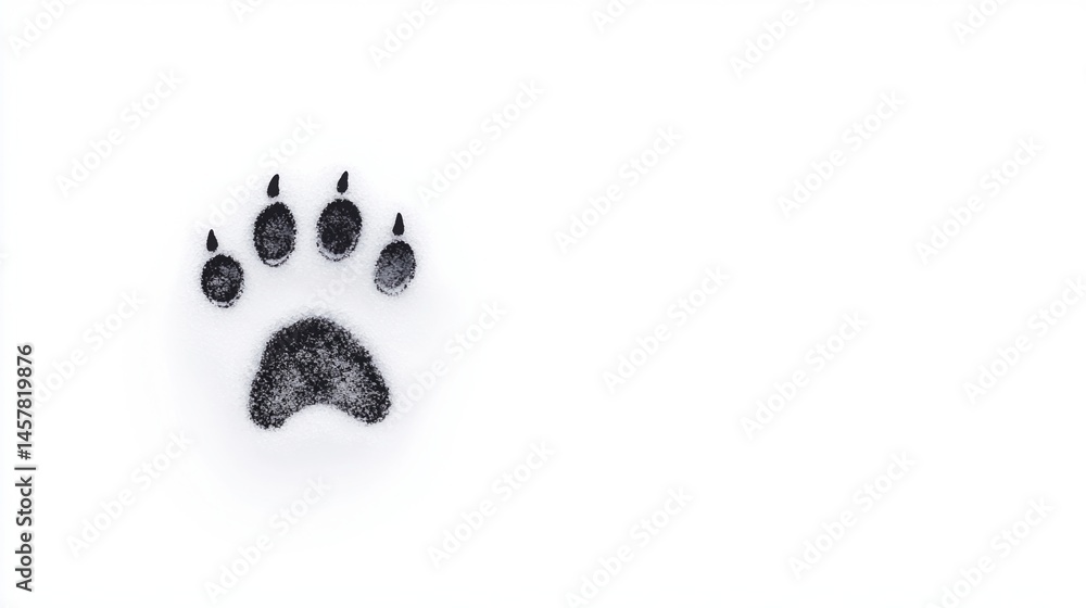 Poster a single black paw print is centered on a white background, standing out clearly and simply.
