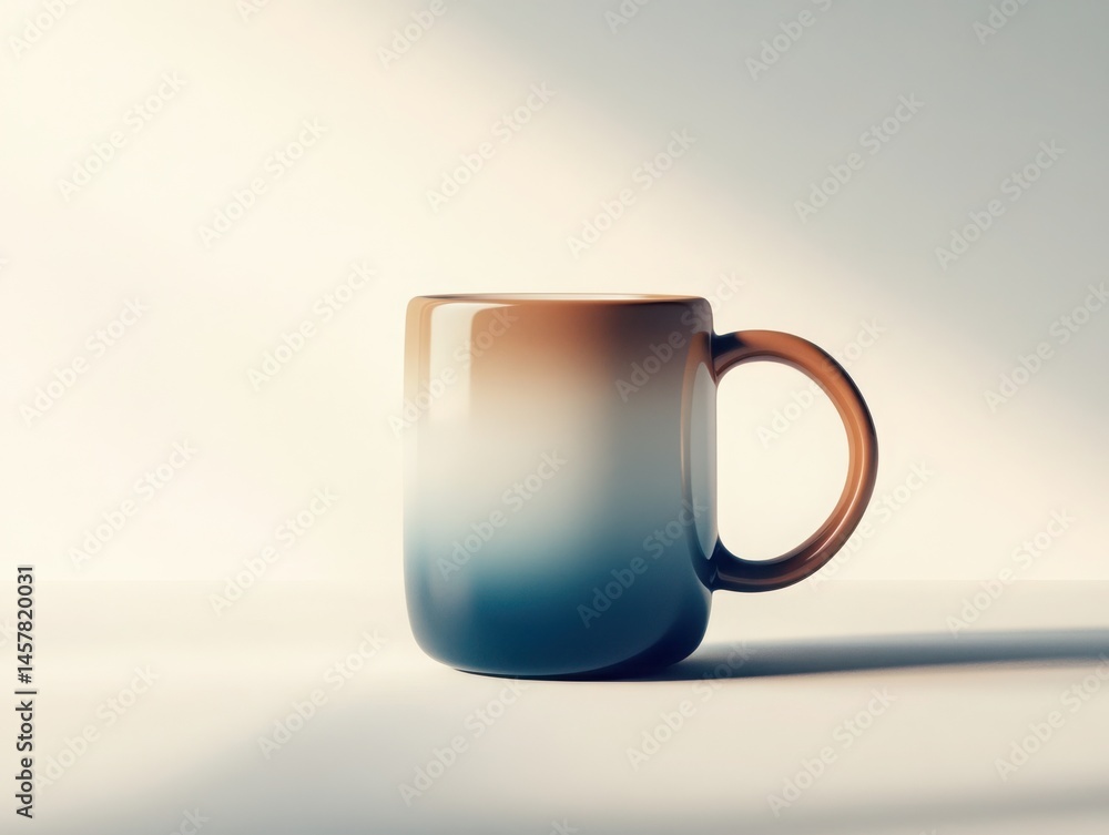 Poster gradient mug with handle on a white surface casting soft shadows