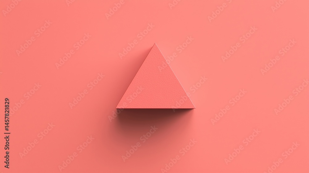 Poster a pink triangular prism sits centered on a matching pink background, creating a minimalist, geometri