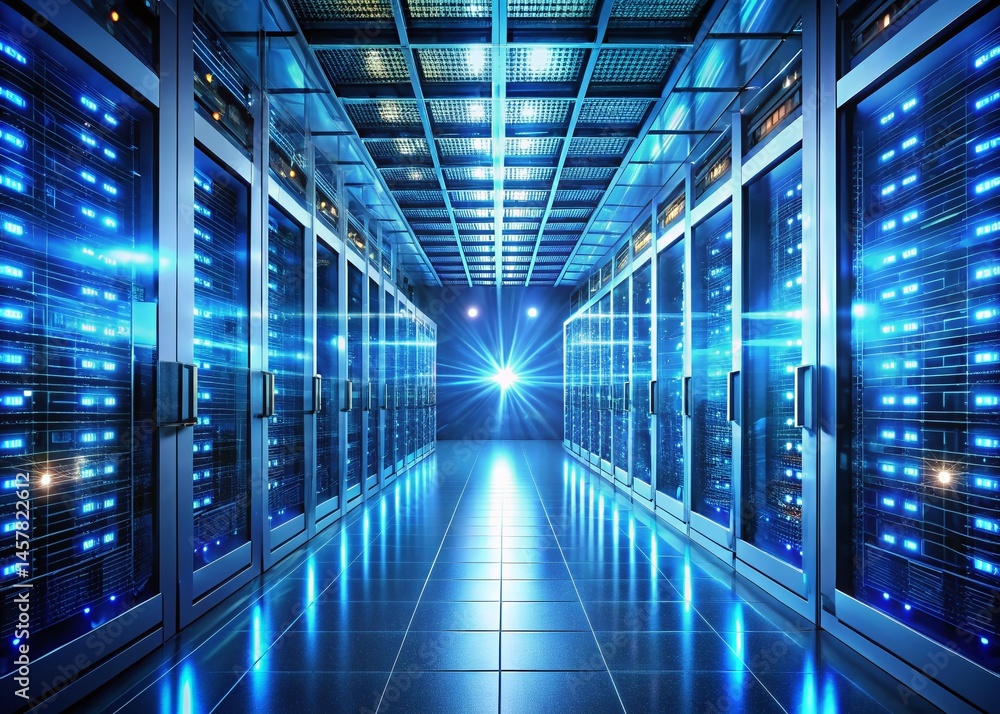 Aufkleber secure cloud data center: high-tech server room with advanced cybersecurity protection