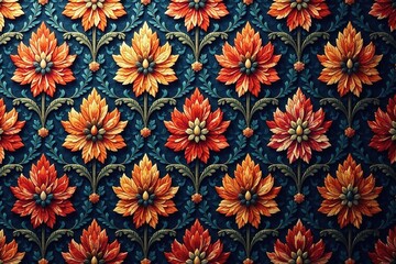 Intricate floral damask textile, repeating design, background, seamless, texture