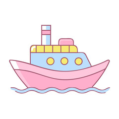 Fototapeta premium Colorful cartoon ship sailing on waves 